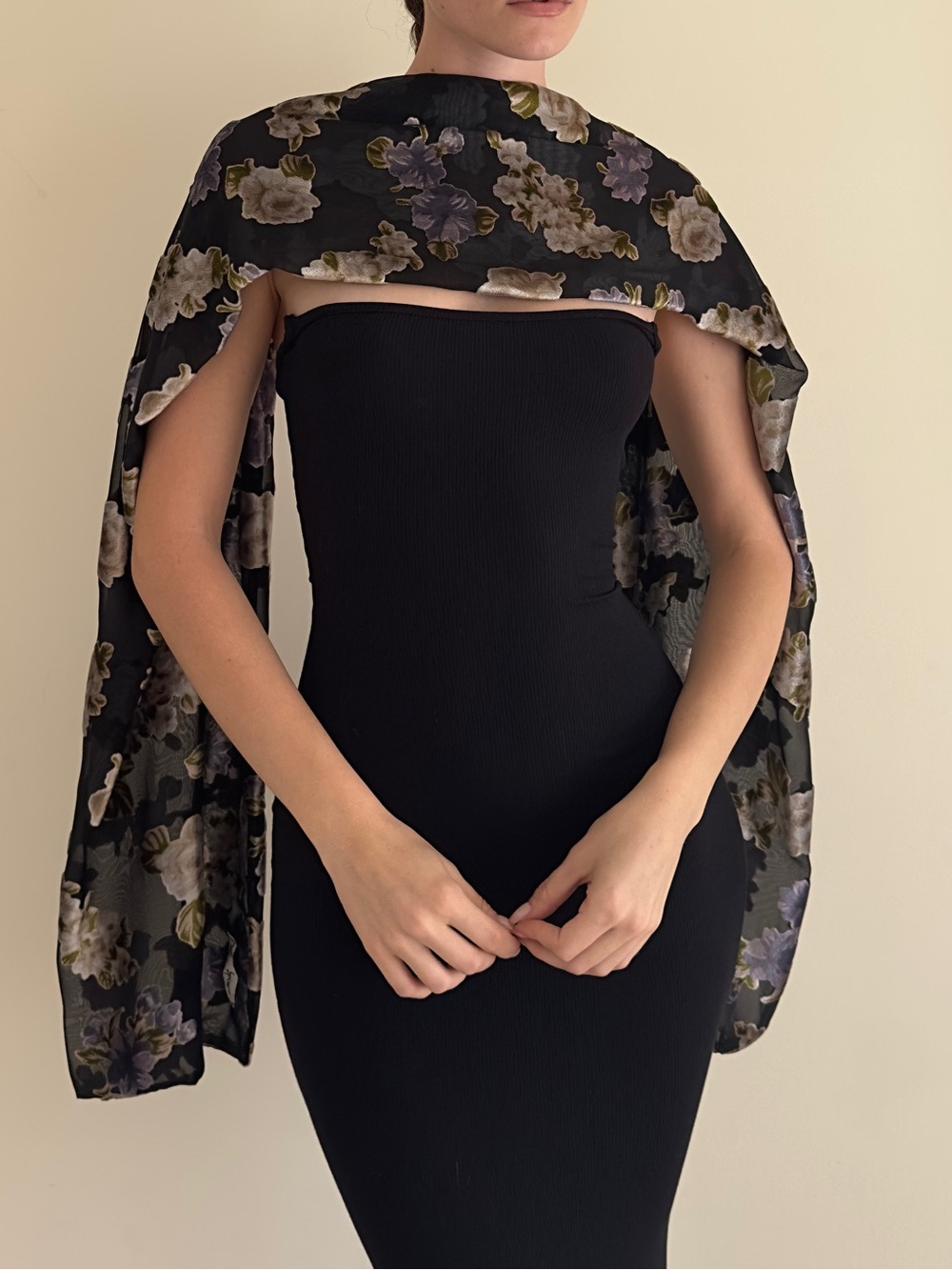 90s velvet burnout floral scarf shawl